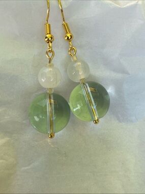 Good Vibes Only Green and White Glass Bead Drop Earrings -